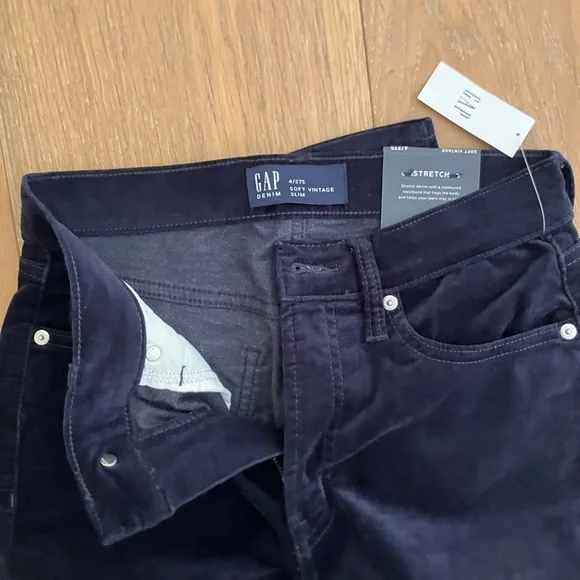 GAP Navy Dark Blue Soft Vintage Slim Stretch Velvet Jeans 4/27 Short - Picture 4 of 5